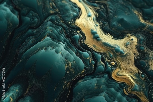 Abstract fluid background with gold forming abstract surreal macro landscape, generated with AI, retouched with Photoshop © Harald