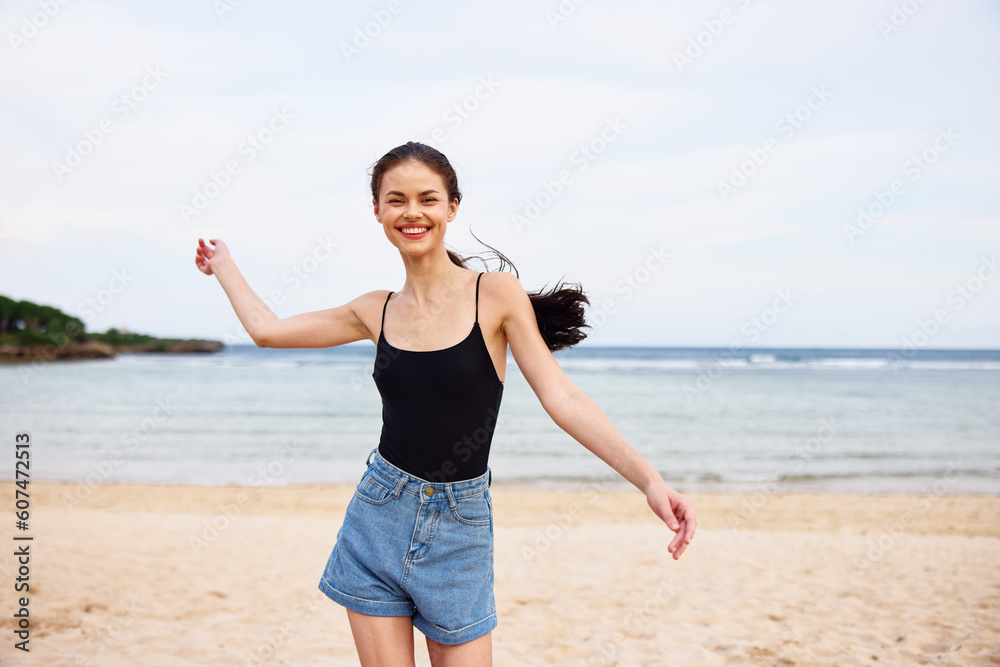 woman lifestyle sunset summer beach sea running young smile travel happy woman lifestyle sunset summer beach sea running young smile travel happy