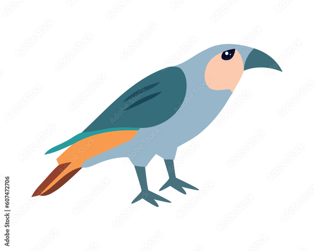 Cute cartoon bird with blue beak