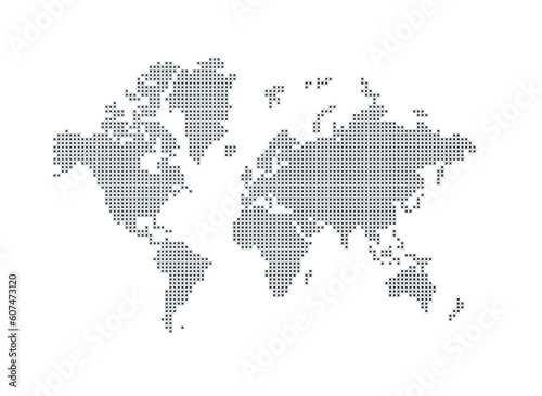 Illustration of a black world map made of stars on a transparent background