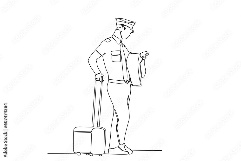 A pilot waiting for the departure schedule. Airport activity one-line drawing