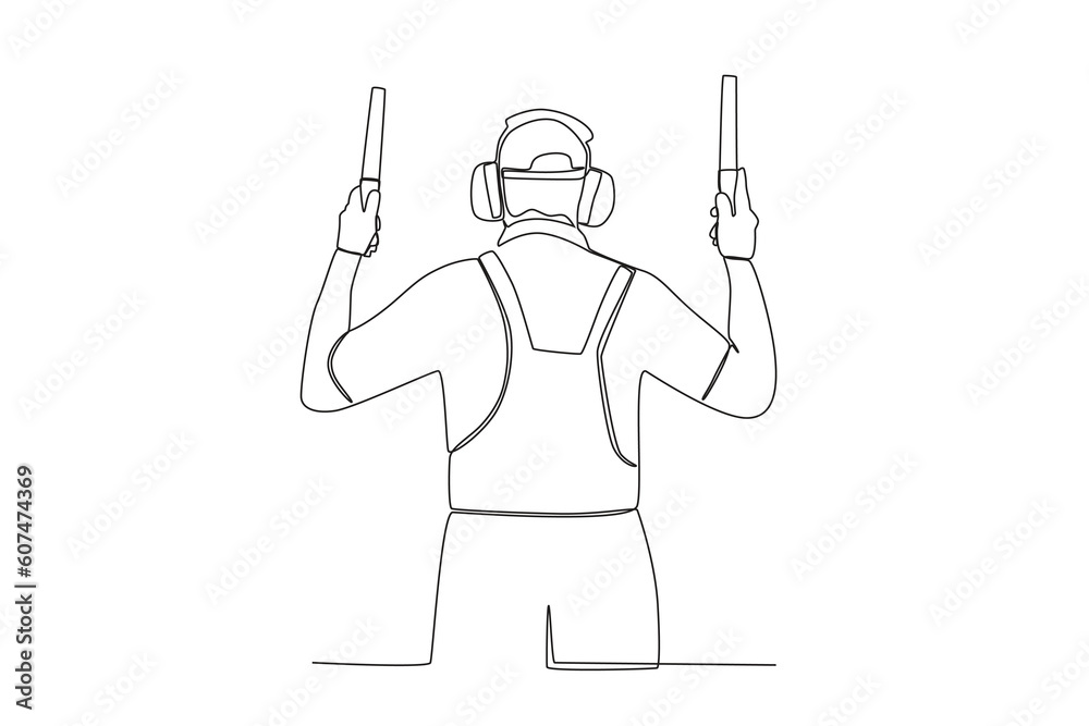 An airport attendant is on duty. Airport activity one-line drawing An airport attendant is on duty. Airport activity one-line drawing