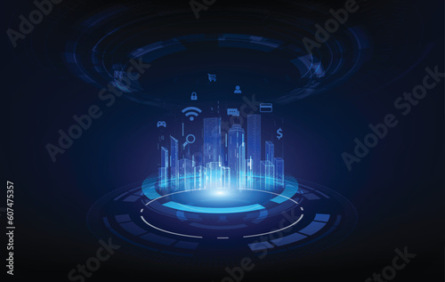 Smart city concept. Utilizing digital infrastructure to create efficient and sustainable solutions for transportation, energy, waste management, communication, other servicee by using data analytics.