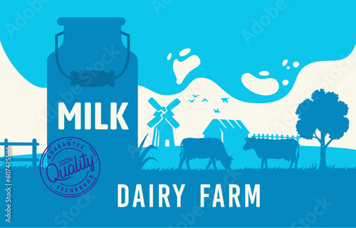 Rural landscape with cows and milk.