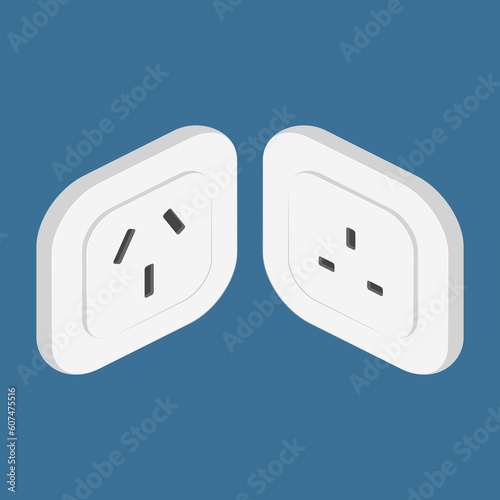 isometric power outlet chinese type i british type g vector flat illustration