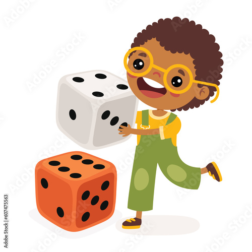 Cartoon Kid Playing With Dice