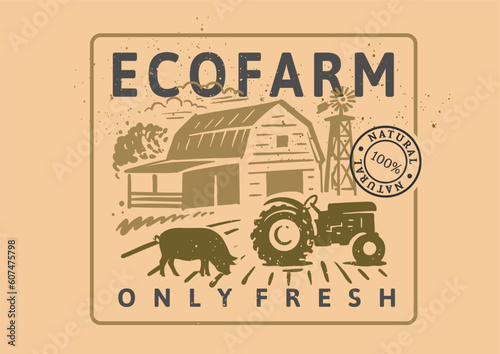 Farm animals silhouette with landscape. Farmland eco life