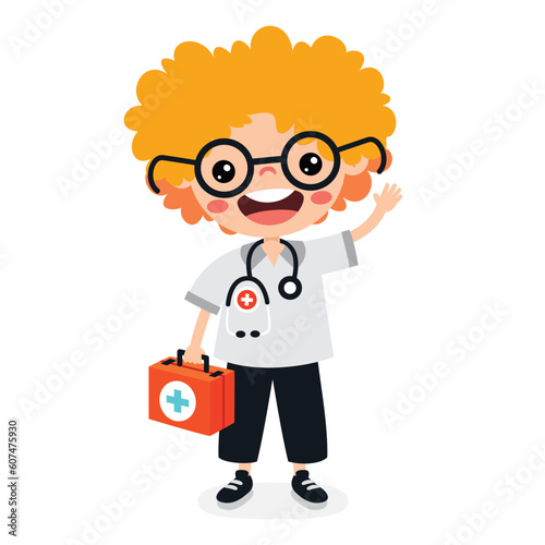Cartoon Kid With First Aid Kit