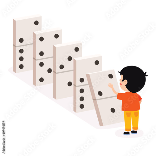 Cartoon Kid Playing With Domino