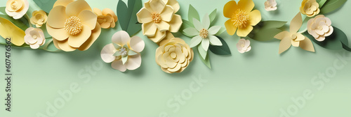 Illustration of Paper Flowers on Solid Background. generative ai