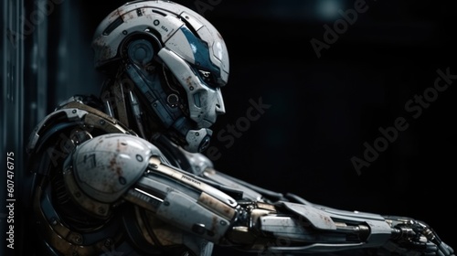 Thinking detaile realistic robot. Generative AI