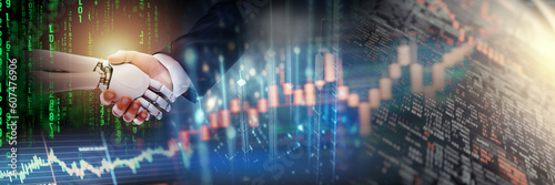 Wallpaper Mural Concept of cooperation human and artificial intelligence. robot trading stock market, banner, Generative AI Torontodigital.ca