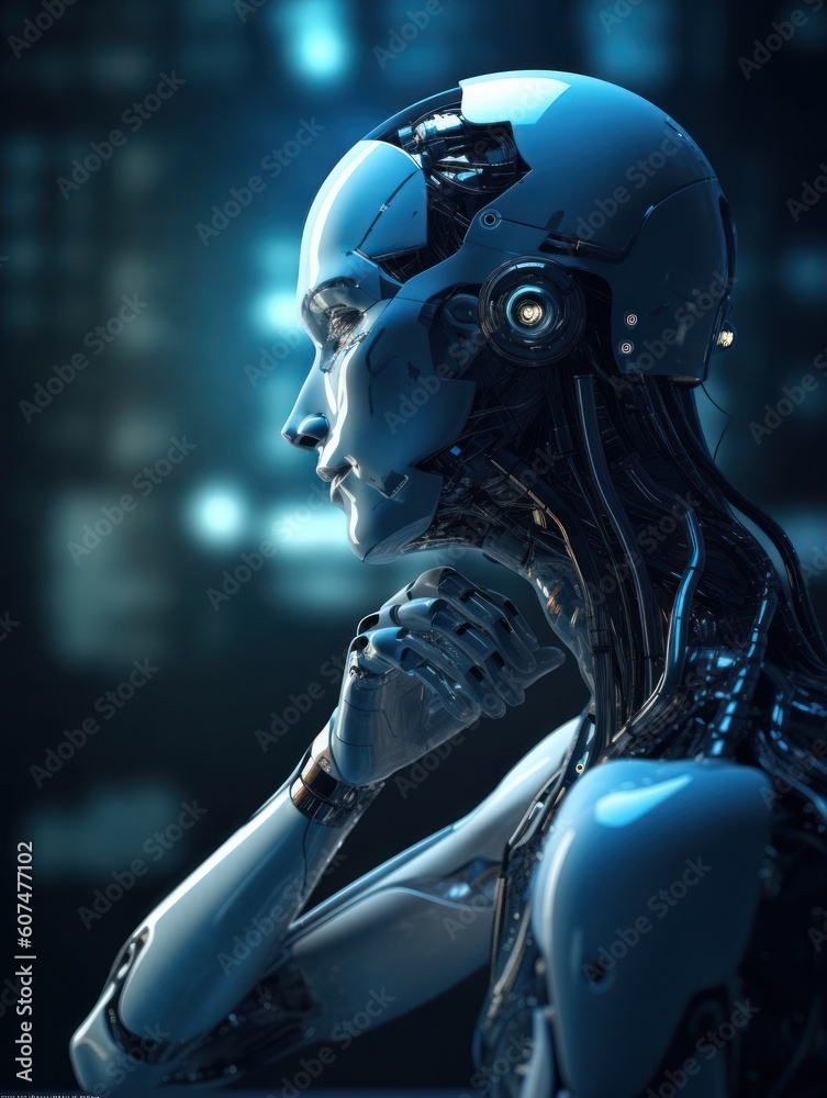 Thinking detaile realistic robot. Generative AI Thinking detaile realistic robot. Generative AI
