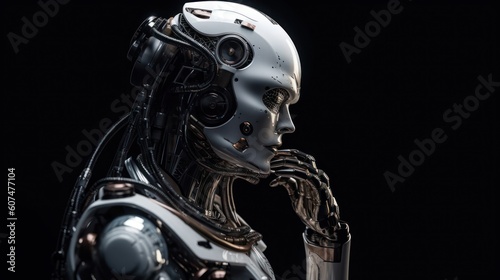 Thinking detaile realistic robot. Generative AI © Viktor