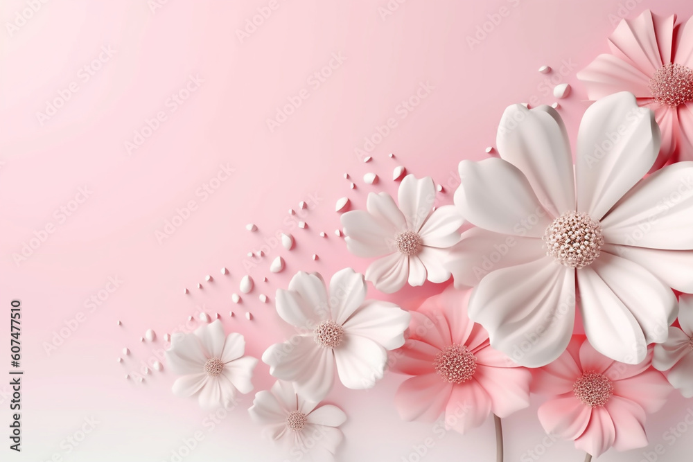Pink and White Paper Design of Cosmos Flowers with Copy Space. generative ai Pink and White Paper Design of Cosmos Flowers with Copy Space. generative ai