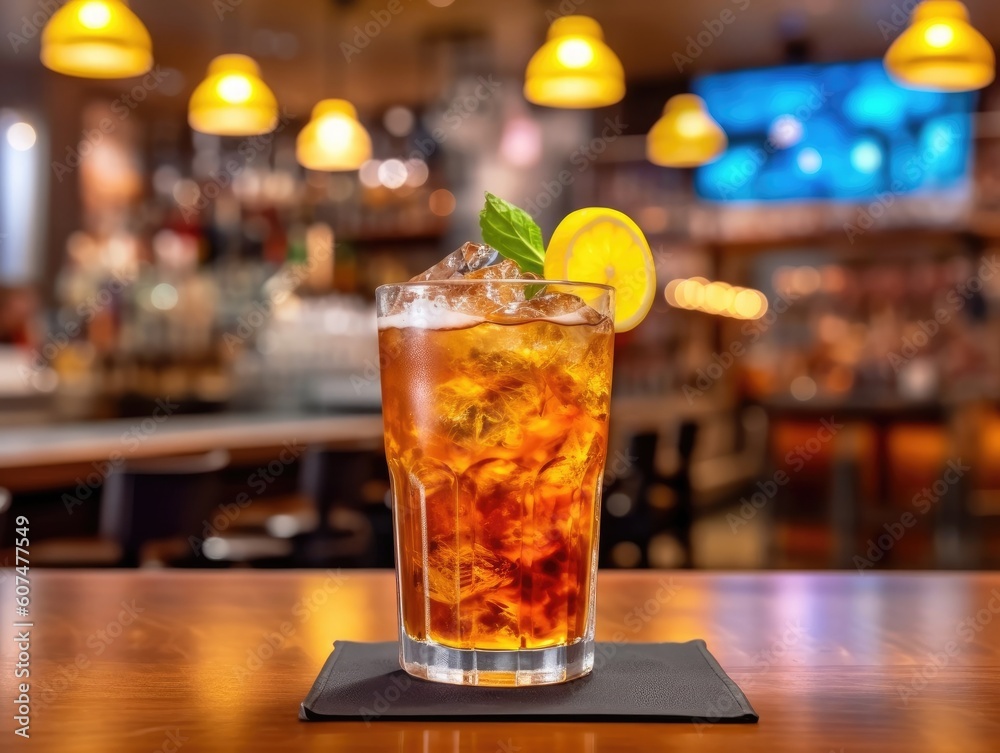 Long Island iced tea Cocktail on a bar counter (generative AI) Long Island iced tea Cocktail on a bar counter (generative AI)