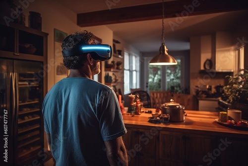Backview of Person Using VR Glasses for Immersive Experience