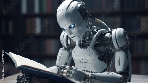 Robot is reading book. Generative AI