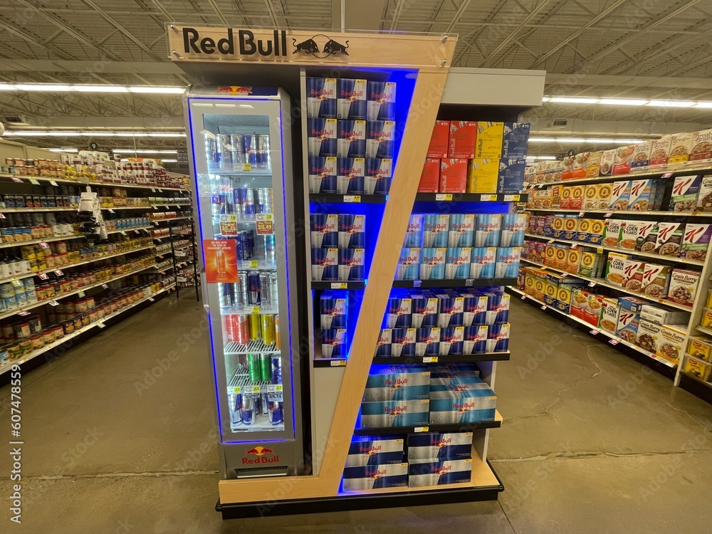 IGA grocery store Red Bull energy drink display front view Stock Photo |  Adobe Stock