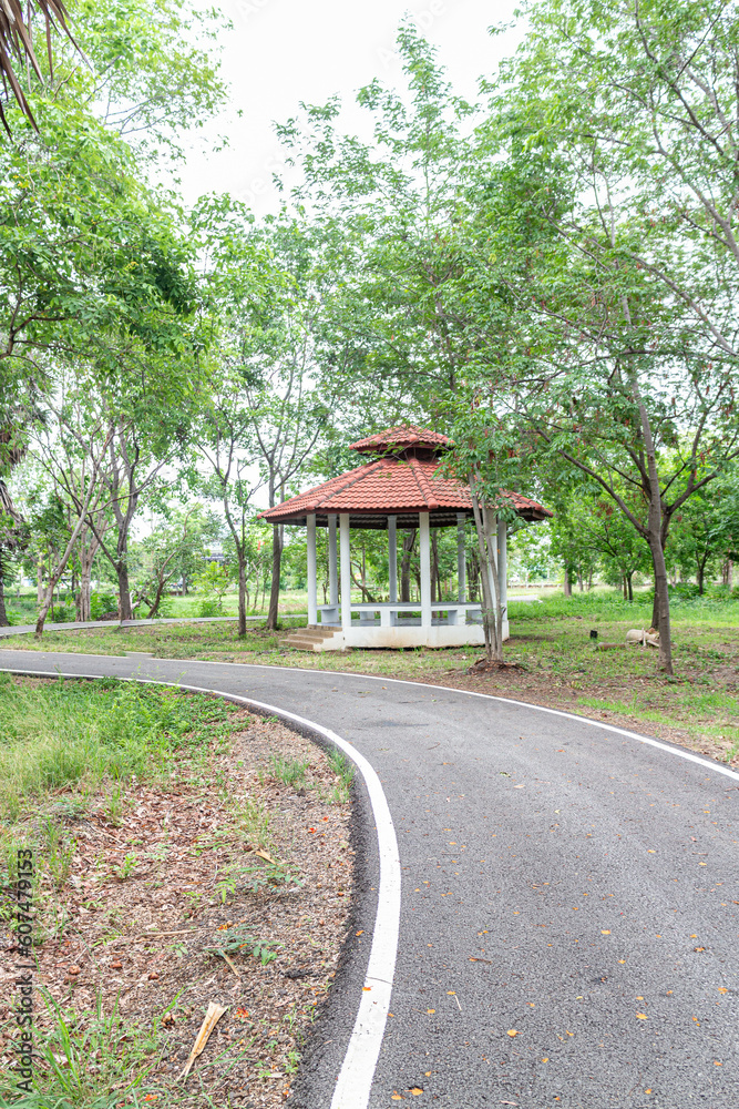 Gazebo on the road in the park, Thailand.