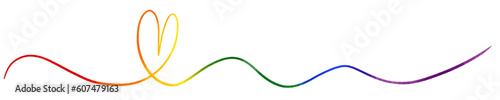 Rainbow long line in  heart shape watercolor brush isolate on white background.LGBT  Pride month texture concept. Vector illustration