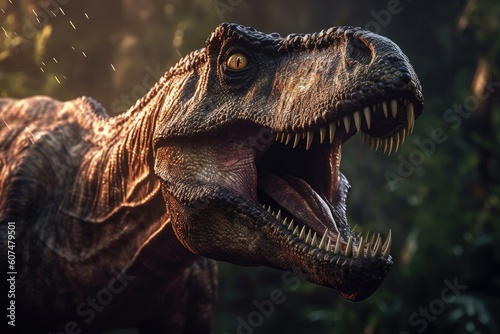 Powerful T-Rex Roaring through the Forest