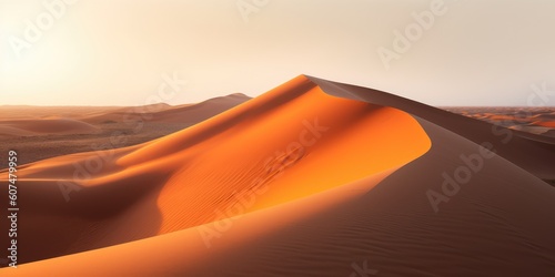 Sand dunes. The sun is setting on the mountain and there is a beautiful warm orange light. © radekcho