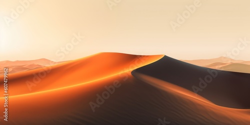 Sand dunes. The sun is setting on the mountain and there is a beautiful warm orange light. © radekcho