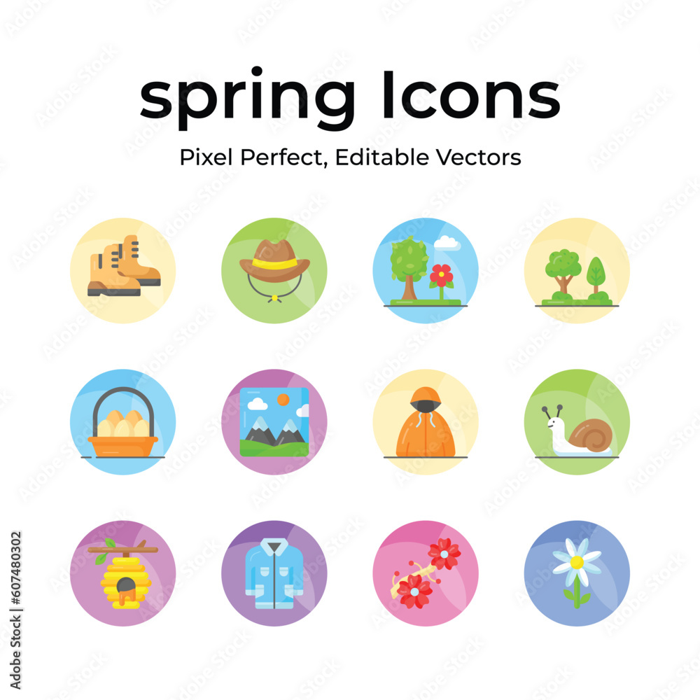 Creatively designed spring vectors, farming, gardening and agriculture icons set