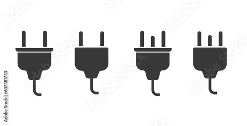 Plug electric icon vector graphic simple clipart image set, electric power uk american cord cable set illustration pictogram symbol isolated black and white