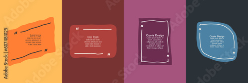 Vector illustration. Minimalist quote banners set. Frames blank template set. Text in brackets. Citation speech bubbles. Monochrome doodle hand drawn backgrounds. Design for poster, cover, layout