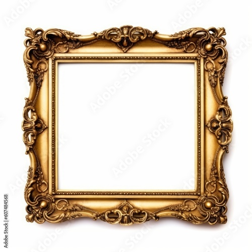 Antique gold picture frame. white background. Generative AI