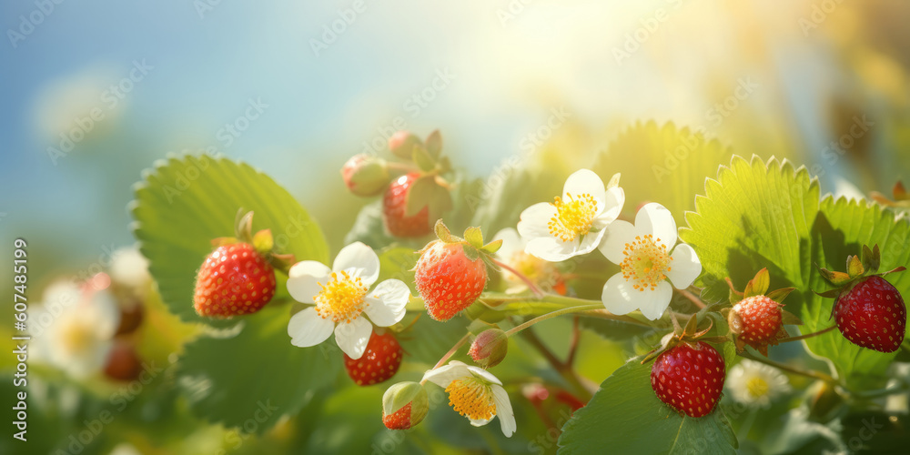 Strawberries. Strawberry glade. Generative ai illustration Strawberries. Strawberry glade. Generative ai illustration