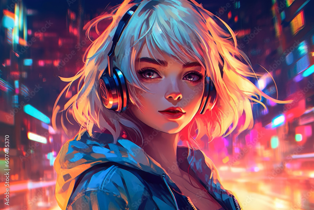Illustration of an influencer in anime style. Avatar or character, fictional image, horizontal. Illustration of an influencer in anime style. Avatar or character, fictional image, horizontal.