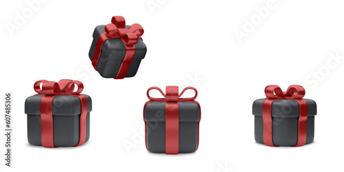 Set of realistic 3d gifts box. Holiday decoration presents. Festive gift surprise. Decor Isolated boxes. vector illustration.