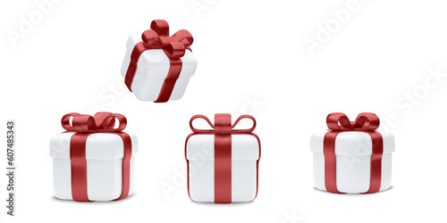 Set of realistic 3d gifts box. Holiday decoration presents. Festive gift surprise. Decor Isolated boxes. vector illustration.