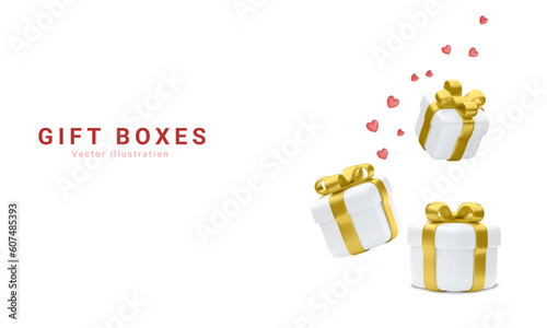 Set of realistic 3d gifts box. Holiday decoration presents. Festive gift surprise. Decor Isolated boxes. vector illustration.