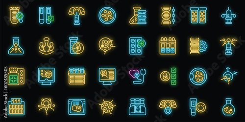 Artificial insemination icons set outline vector. Fertility process. Vitro pregnant neon color on black