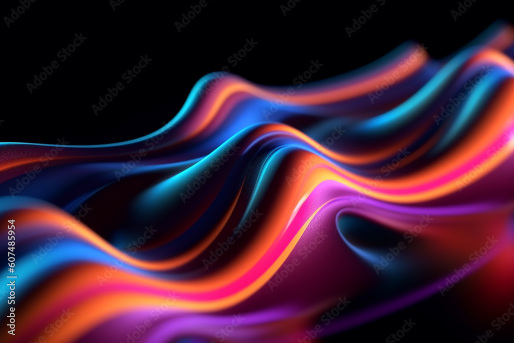 Abstract fluid background adorned with graceful wave-like shapes in enchanting shades of blue and purple. Ai generated