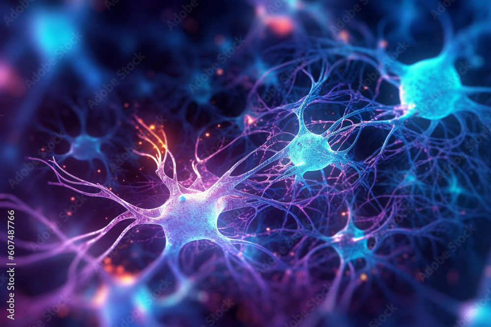Close-up view of a vibrant neuron, intricately woven with its dendrites extending and intertwining with other neurons. Ai generated Close-up view of a vibrant neuron, intricately woven with its dendrites extending and intertwining with other neurons. Ai generated