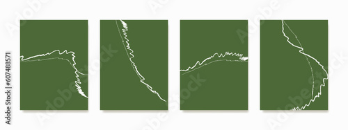 A delightful composition of thick and thin wavy white ink strokes forms a graceful and charming line pattern, beautifully contrasting against a vibrant backdrop of fresh green.