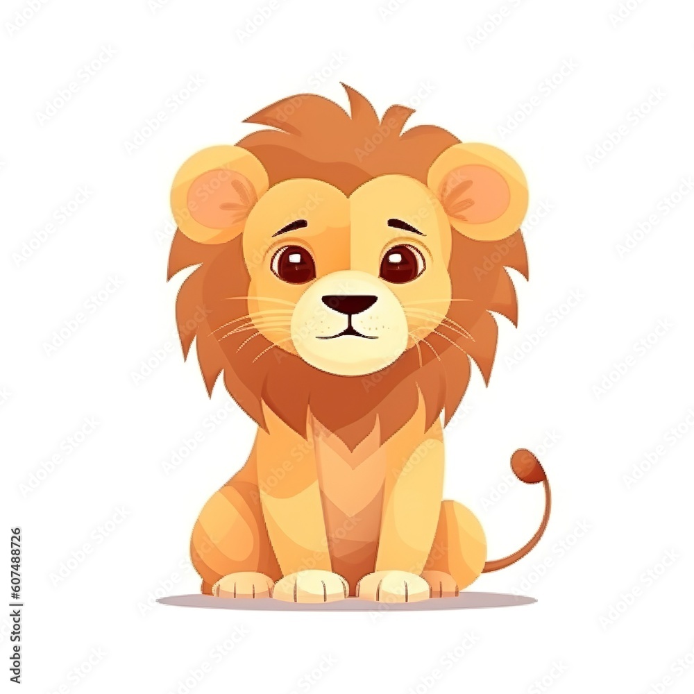 cute lion illustration for kids on white background made with generative ai technology cute lion illustration for kids on white background made with generative ai technology