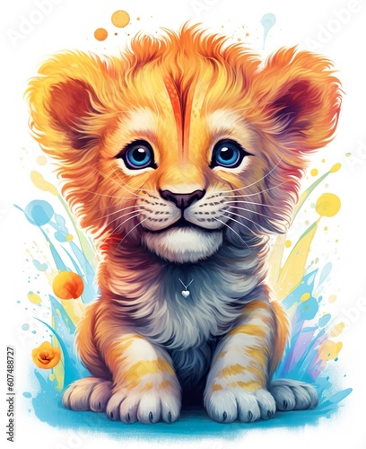 cute lion illustration for kids on white background made with generative ai technology 