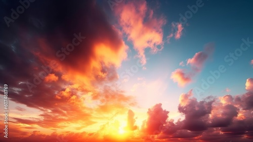 Beautiful sunset sky with multicolor clouds, Generative AI © Raool
