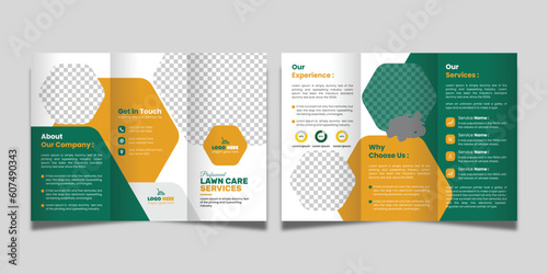 Lawn Care Trifold Brochure Template, Gardening or Landscaper Tri Fold Brochure Design 