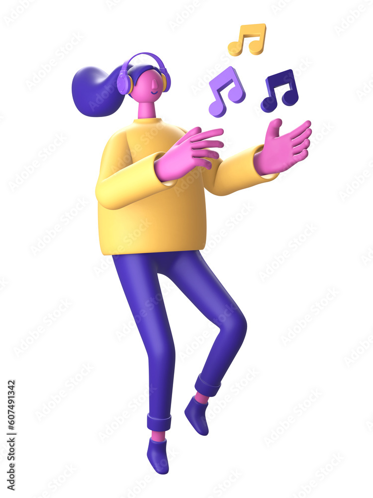 3D Character using headphone and music note for UI UX web mobile apps social media