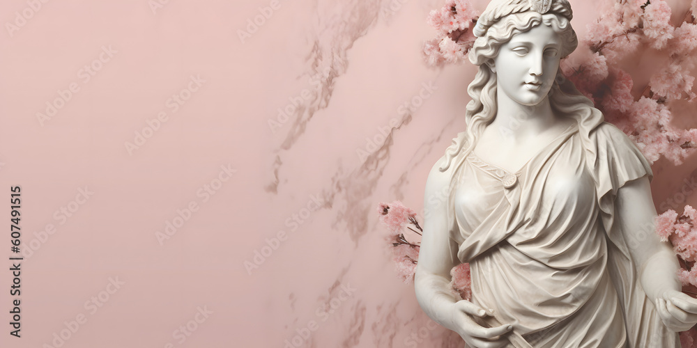 Marble statue of an ancient Greek goddess on pastel background Stock ...