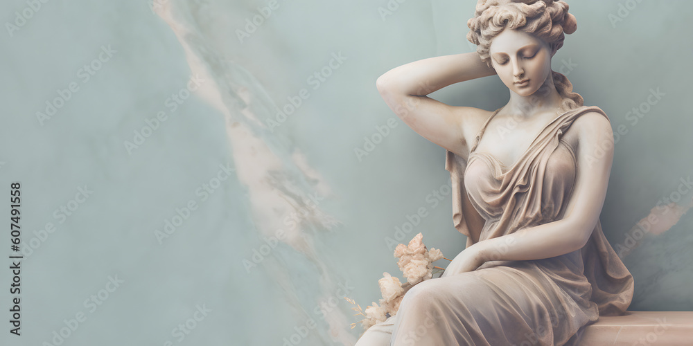Marble statue of an ancient Greek goddess on pastel background Stock ...