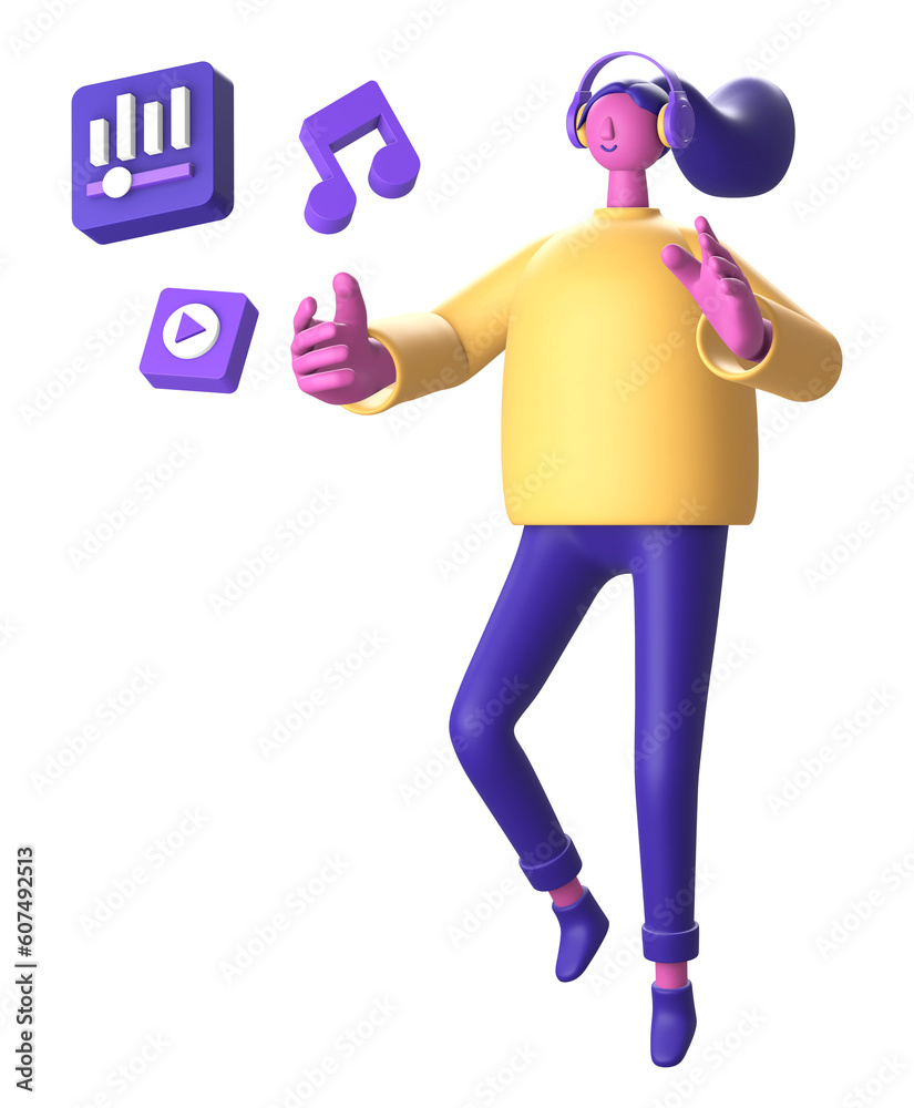3D Character with headphone and music note symbol for UI UX web mobile apps social media 3D Character with headphone and music note symbol for UI UX web mobile apps social media