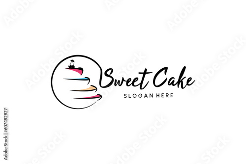 Creative hand drawn abstract stacked sweet cake logo design